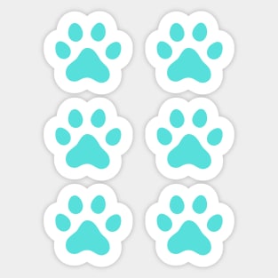 Aqua blue paw prints, set of six Sticker